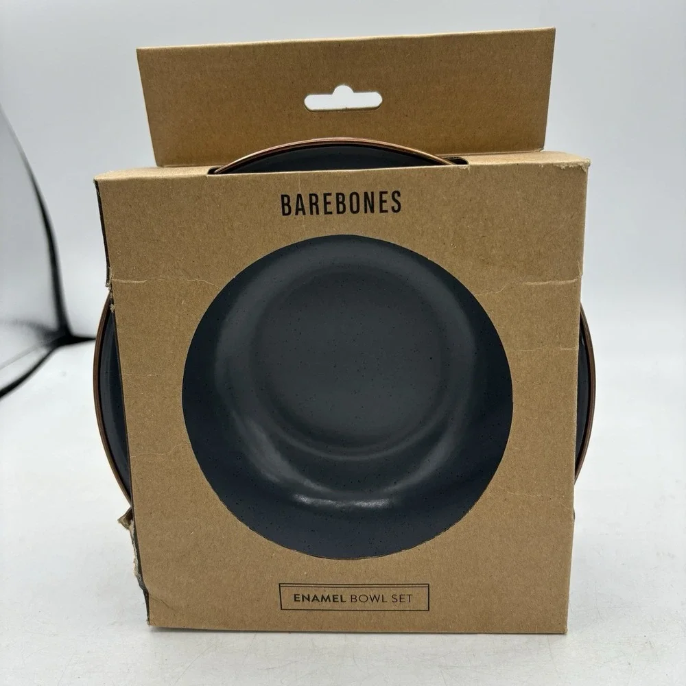 Barebones Enamel Bowl Set of 2 Boxed Speckled Dark Gray 6 3/4